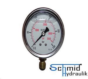 Kompressor hinten für Hydraulik Manometer mit Glycerinfüllung 63 mm 0-25bar 